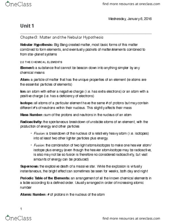 Earth Sciences 1086F/G Lecture Notes - Lecture 3: Planetary System, Deuterium, Atomic Number thumbnail