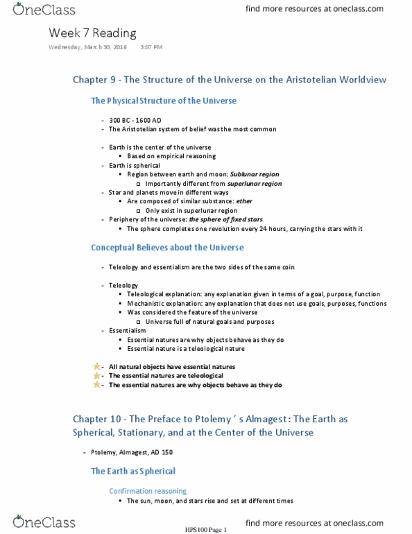 HPS100H1 Chapter Notes - Chapter 9-12: Jigsaw Puzzle, Retrograde And Prograde Motion, Almagest thumbnail