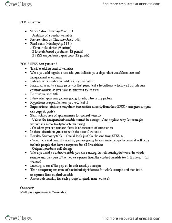 PO218 Lecture Notes - Lecture 23: Logistic Regression, Statistical Significance thumbnail