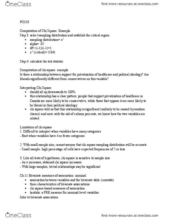 PO218 Lecture Notes - Lecture 14: Chi-Squared Distribution, Contingency Table, Sampling Distribution thumbnail