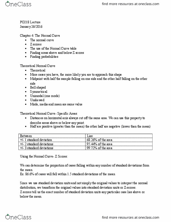 PO218 Lecture Notes - Lecture 6: Statistical Inference, Standard Score, Normal Distribution thumbnail