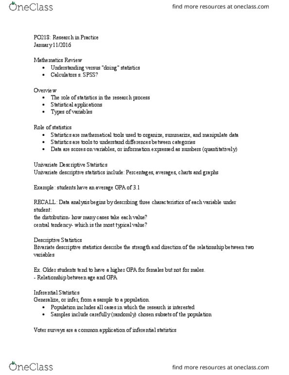 PO218 Lecture Notes - Lecture 3: Collectively Exhaustive Events, Nominal Level, Statistical Inference thumbnail