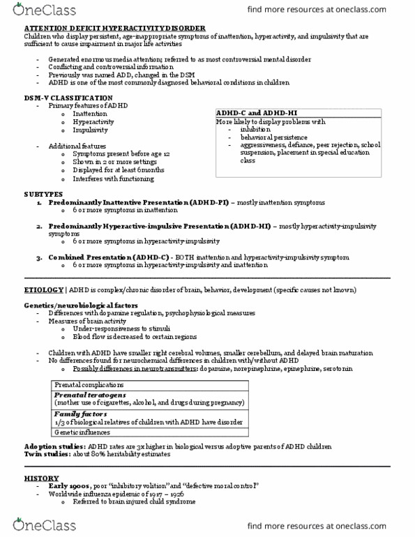 PSY 445 Lecture Notes - Lecture 14: Oppositional Defiant Disorder, Asthma, Learning Disability thumbnail