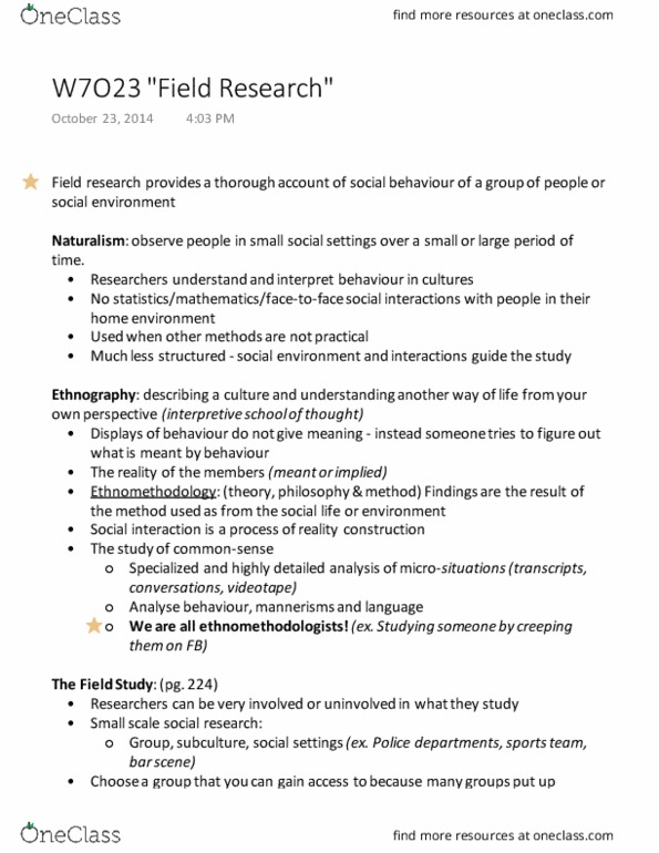 SOAN 2120 Lecture Notes - Lecture 7: Ethnomethodology thumbnail