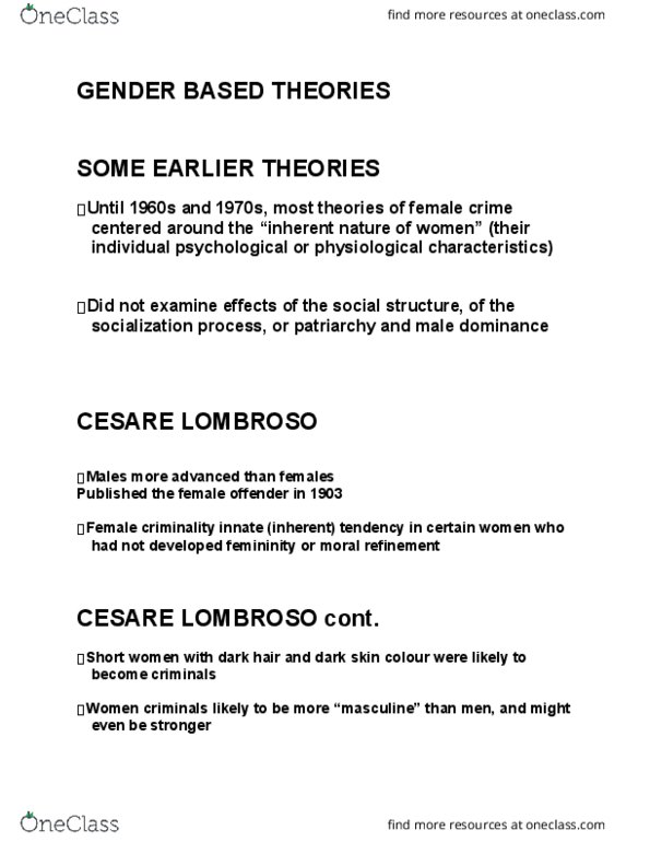 CRIM 104 Lecture Notes - Lecture 1: Cesare Lombroso thumbnail