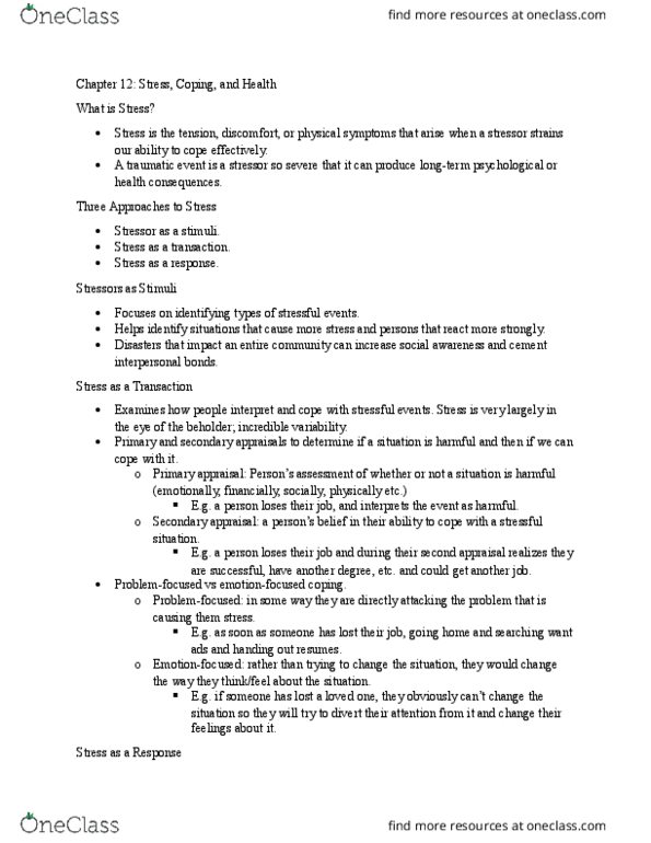 PSYC-105 Lecture Notes - Lecture 4: Progressive Muscle Relaxation, Posttraumatic Stress Disorder, Executive Functions thumbnail
