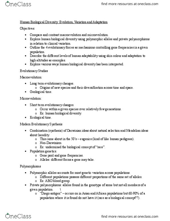 ANTH-101 Lecture Notes - Lecture 4: Dark Skin, Lactase, Craniometry thumbnail