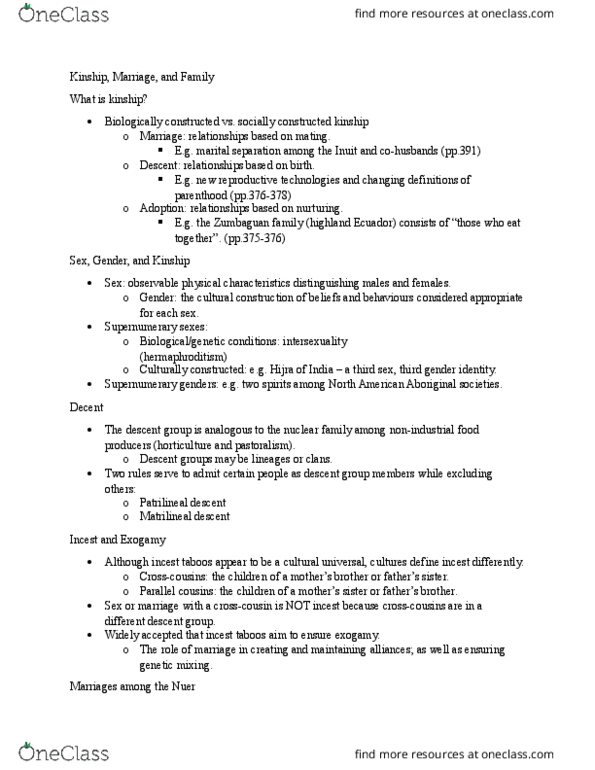 ANTH-101 Lecture Notes - Lecture 12: Himalayas, Machismo, Patrilineality thumbnail