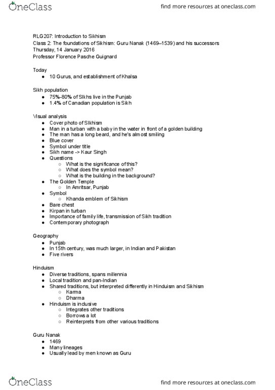 RLG207H5 Lecture Notes - Lecture 2: Singh Sabha Movement, Vaisakhi, Sipahi thumbnail