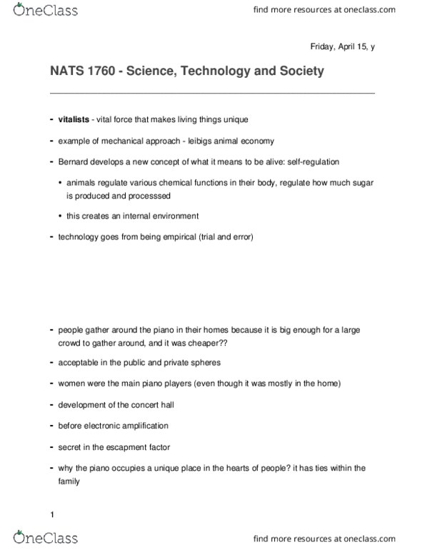 NATS 1760 Lecture Notes - Lecture 3: Square Piano, Clavichord, Escapement thumbnail
