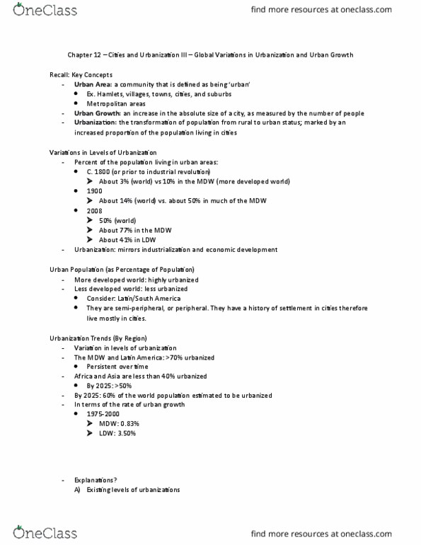 GEOG 1HB3 Lecture Notes - Lecture 2: Tokyo City, Urban Area, Megacity thumbnail