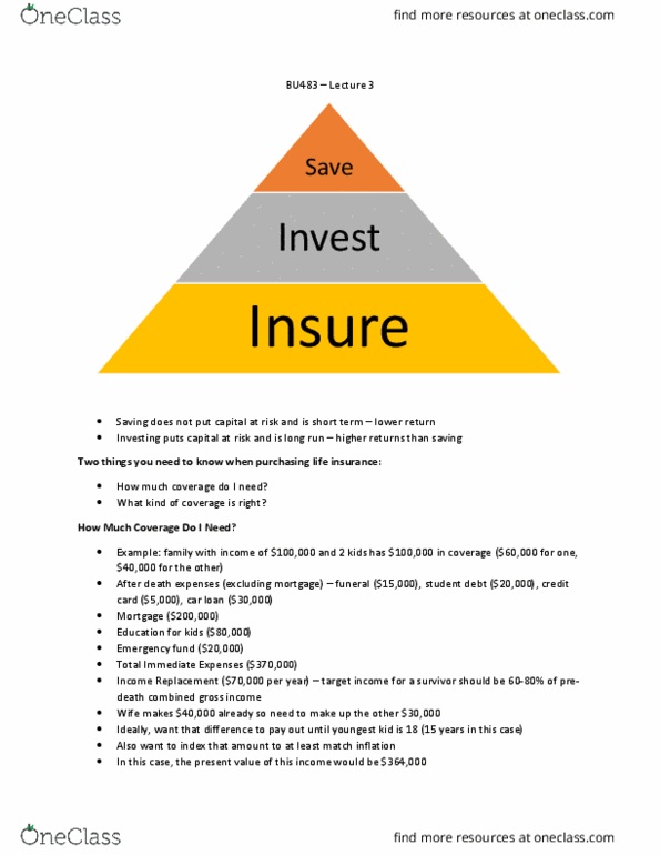 BU483 Lecture Notes - Lecture 3: Savings Account, Life Insurance, Capital Structure thumbnail