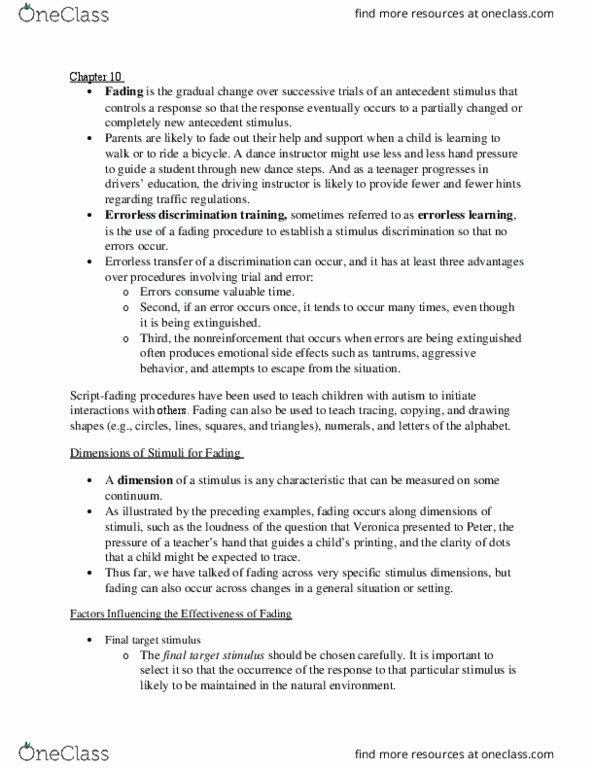PSYB45H3 Lecture Notes - Lecture 5: Task Analysis, Errorless Learning, Classical Conditioning thumbnail