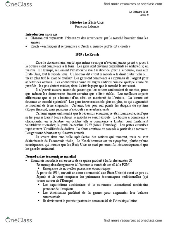 HIS 2552 Lecture Notes - Lecture 15: La Crise, Circulaire, Survie thumbnail