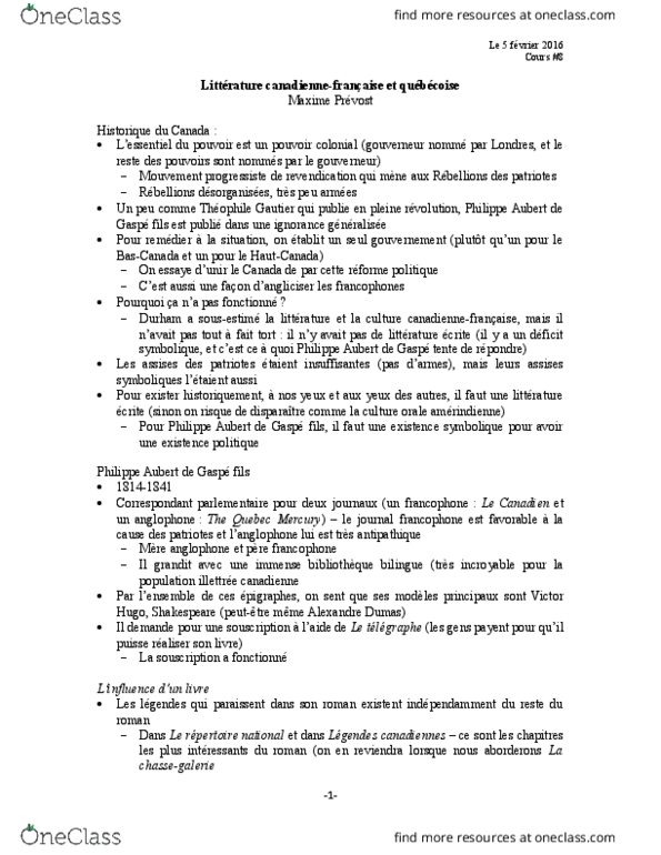 FRA 1748 Lecture Notes - Lecture 8: Le Canadien, Quebec Mercury, Dune thumbnail