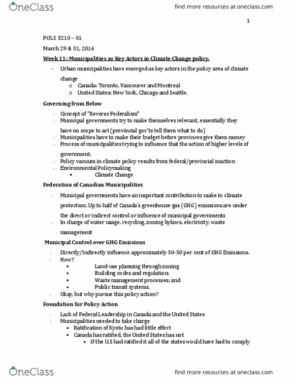 POLS 3210 Lecture Notes - Lecture 11: Greenhouse Gas, Great Lakes Areas Of Concern, Canadian Environmental Protection Act, 1999 thumbnail