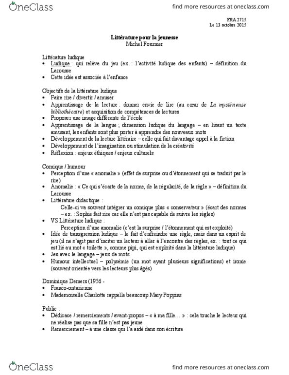 FRA 2715 Lecture Notes - Lecture 5: Le Rire, Jeux, Dune thumbnail
