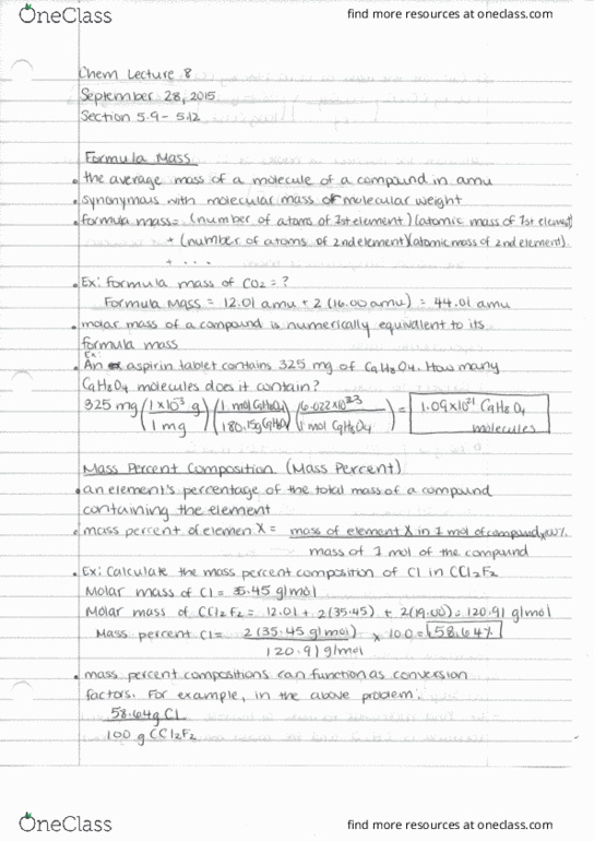01:160:161 Lecture Notes - Lecture 8: Molar Mass, Irin, Molecular Mass thumbnail