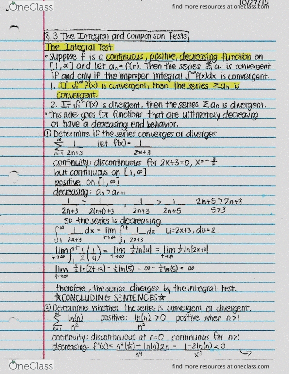 MATH 123 Chapter Notes - Chapter 8: Integral Test For Convergence, Direct Comparison Test, Grater thumbnail
