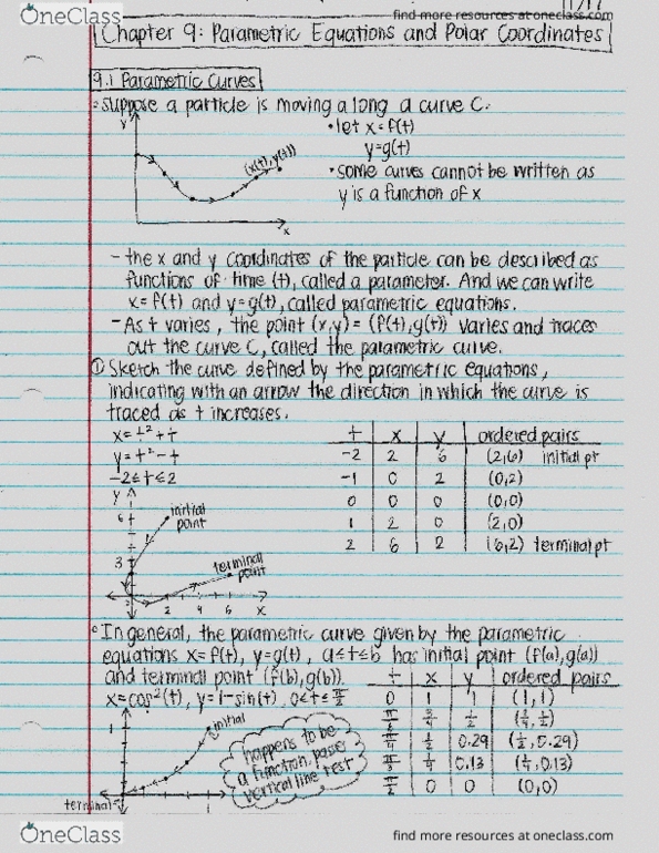 MATH 123 Chapter Notes - Chapter 9: Parametric Equation, Polar Coordinate System thumbnail
