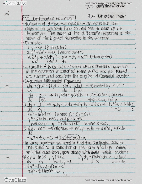 MATH 123 Chapter Notes - Chapter 7 and 9: Integrating Factor, United Service Organizations thumbnail