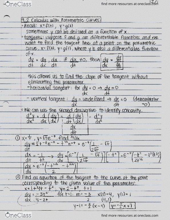 MATH 123 Chapter Notes - Chapter 9: Parametric Equation, Differentiable Function thumbnail