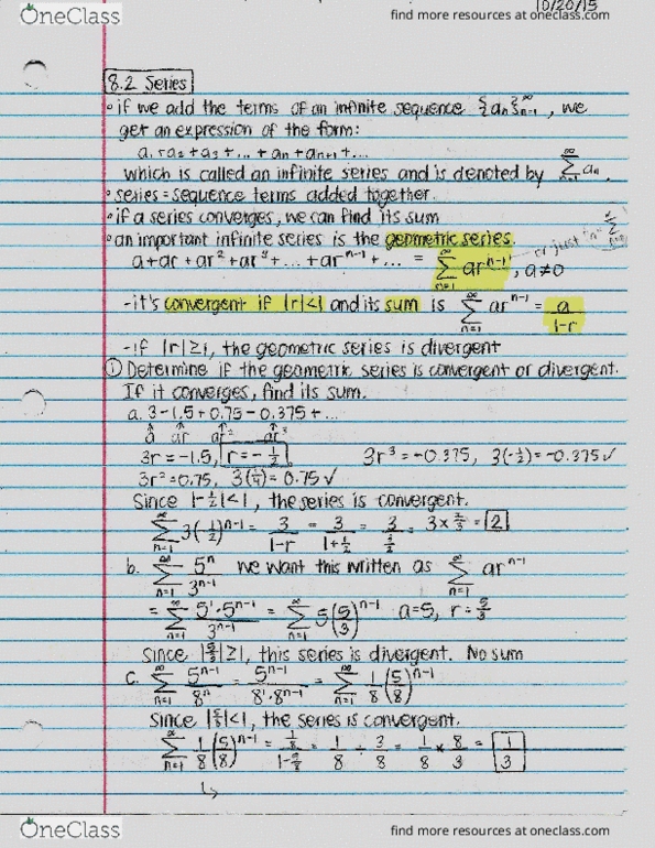 MATH 123 Chapter Notes - Chapter 8: Convergent Series thumbnail