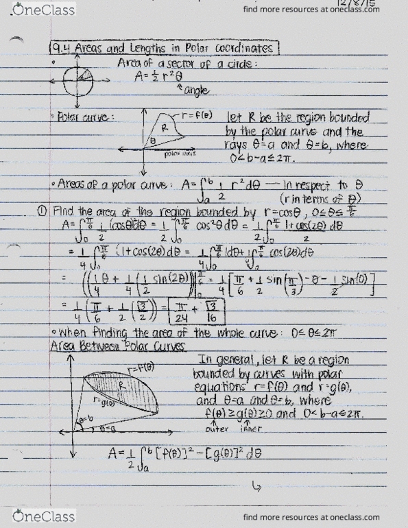 MATH 123 Chapter Notes - Chapter 9: Polar Coordinate System, Arve thumbnail