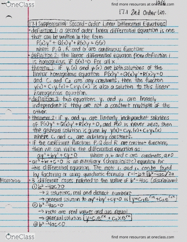 MATH 123 Chapter 17: Section 1: Second Order Linear Differential Equations thumbnail