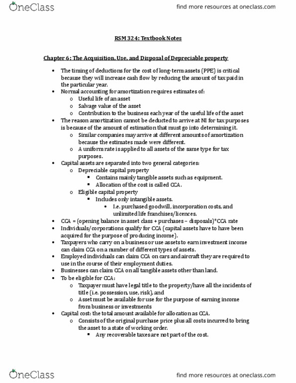 RSM324H1 Chapter Notes - Chapter 6: Capital Asset, Capital Cost, Full Rate thumbnail