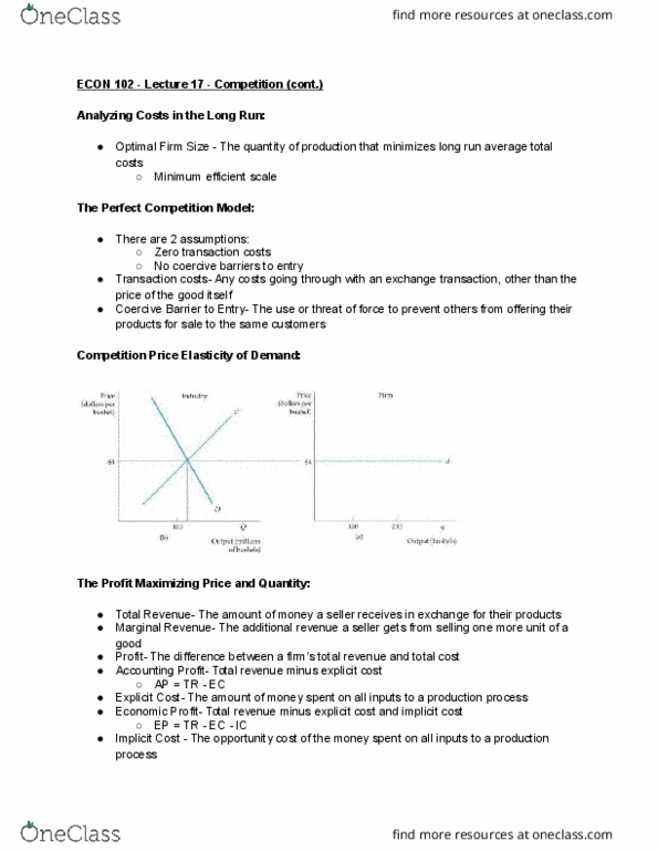 ECON 102 Lecture Notes - Lecture 17: Opportunity Cost, Marginal Revenue thumbnail