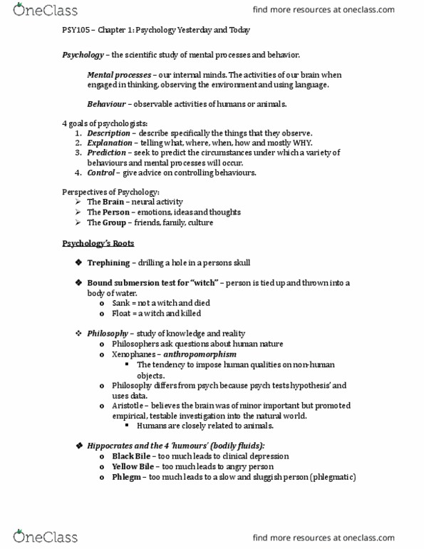 PSY 105 Chapter Notes - Chapter 1: Edward B. Titchener, Action Potential, Xenophanes thumbnail