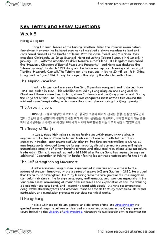 GASB58H3 Lecture Notes - Lecture 5: Hong Xiuquan, Li Hongzhang, Zeng Guofan thumbnail