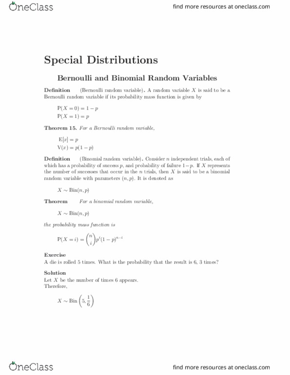 STAT 100A Lecture Notes - Lecture 11: Bernoulli Distribution, Probability Mass Function, Random Variable thumbnail