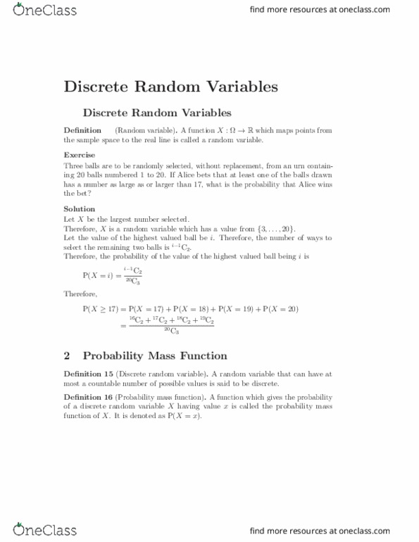 STAT 100A Lecture Notes - Lecture 7: Probability Mass Function, Random Variable, Sample Space thumbnail