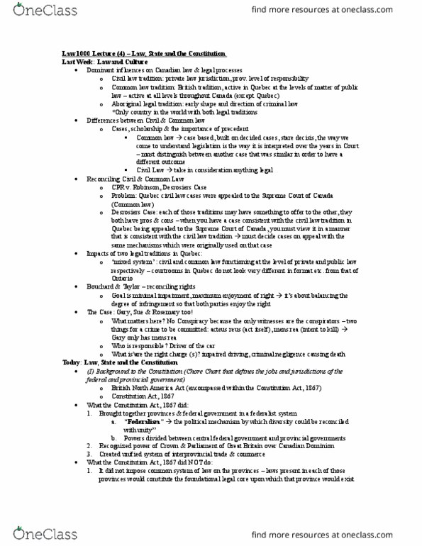LAWS 1000 Lecture Notes - Lecture 4: 1930 Imperial Conference, Canada Act 1982, Precedent thumbnail