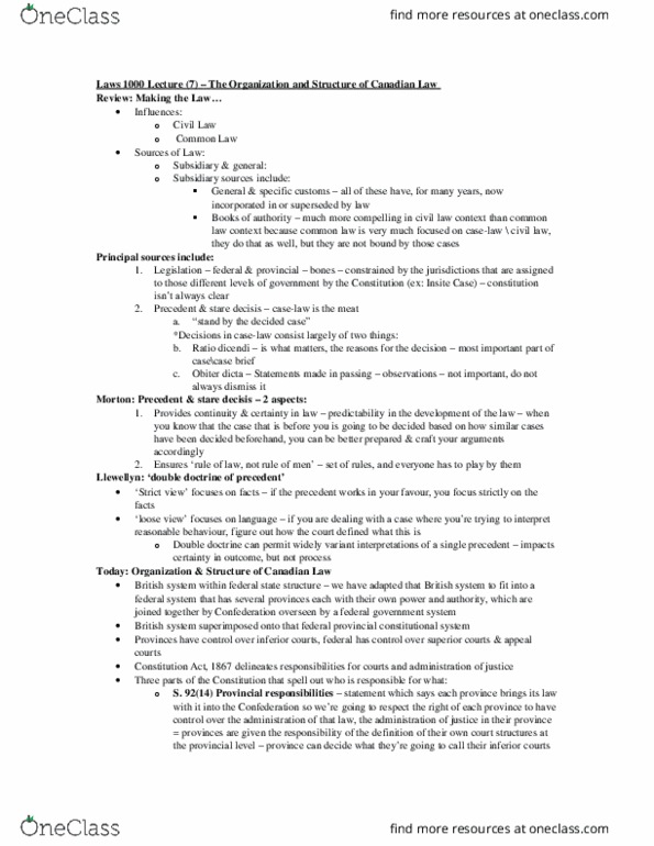 LAWS 1000 Lecture Notes - Lecture 7: Drug Court, Precedent, Summary Offence thumbnail