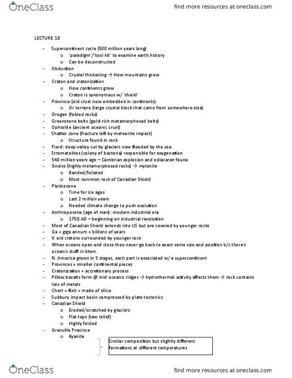 EESA06H3 Lecture Notes - Lecture 10: Shatter Cone, Cambrian Explosion, Craton thumbnail