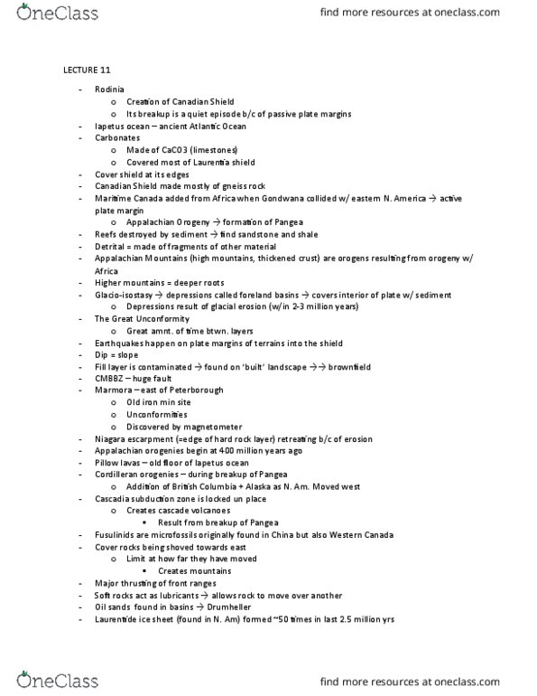 EESA06H3 Lecture Notes - Lecture 11: Alleghanian Orogeny, Great Unconformity, Dip Slope thumbnail