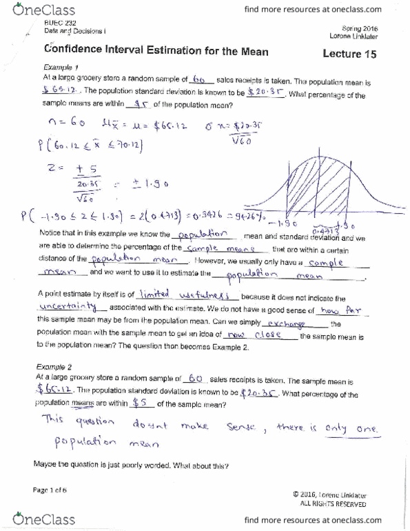 BUEC 232 Lecture Notes - Lecture 15: Confidence Interval, Standard Deviation, Point Estimation thumbnail