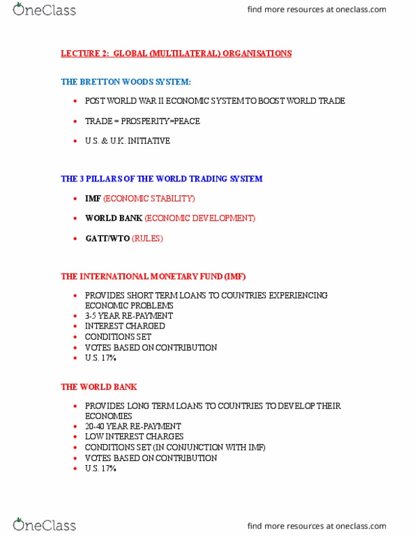 International Business Administration SIB600 Lecture Notes - Lecture 1: General Agreement On Tariffs And Trade, Bretton Woods System, Uruguay Round thumbnail