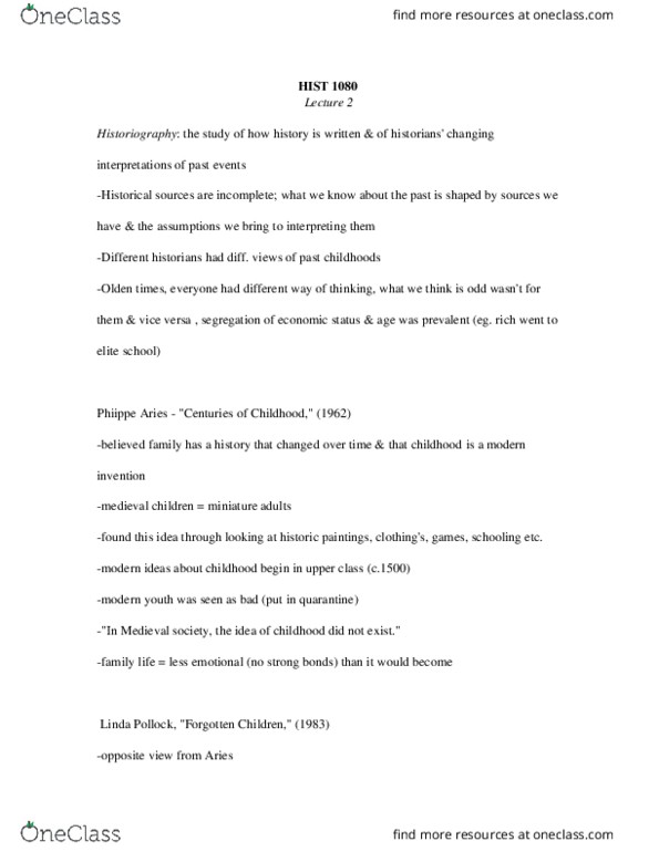 HIST 1080 Lecture Notes - Lecture 2: Thirteen Colonies, Unfree Labour, Puritans thumbnail