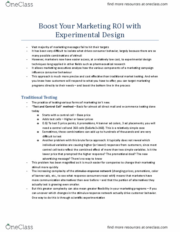 Management and Organizational Studies 3322F/G Lecture Notes - Lecture 3: Web Banner, Design Of Experiments, Data Mining thumbnail