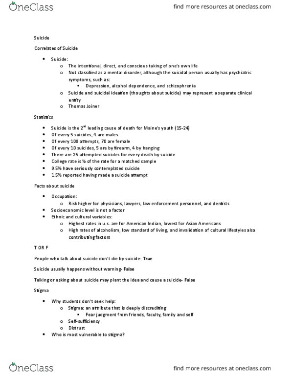 PSY 212 Lecture Notes - Lecture 17: Suicidal Ideation, Asian Americans, Mental Disorder thumbnail