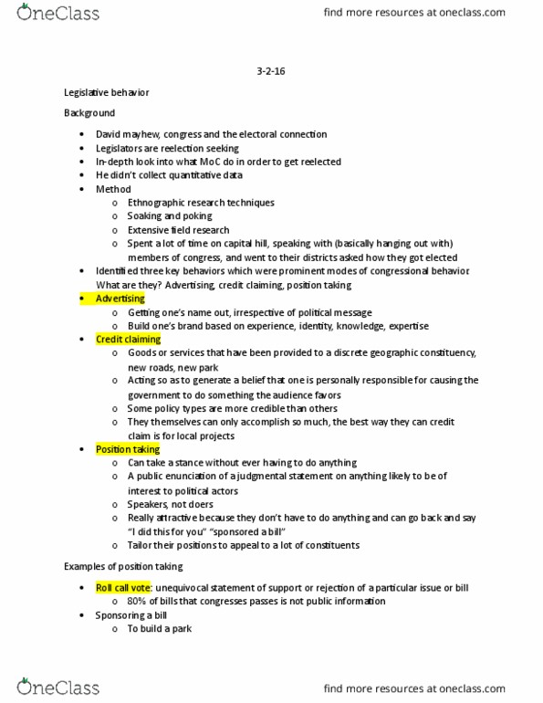 CPO-2002 Lecture Notes - Lecture 11: Sept, Electoral District, Research Question thumbnail