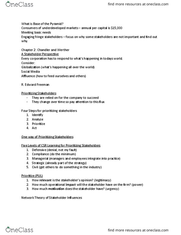 MGMT 3320 Lecture Notes - Lecture 3: Pest Analysis, Corporate Social Responsibility, Cost Leadership thumbnail