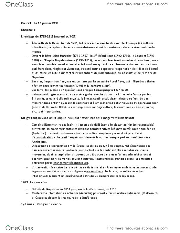 HIS 2741 Lecture Notes - Lecture 1: Le Droit, Le Monde, Napoleonic Code thumbnail