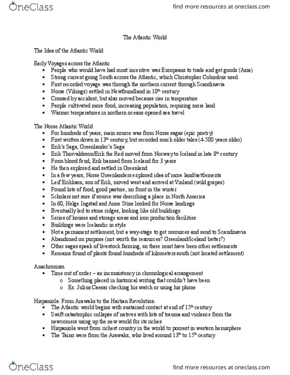 HIS101H5 Lecture Notes - Lecture 4: Greenland Saga, Atlantic World, Caribbean Spanish thumbnail