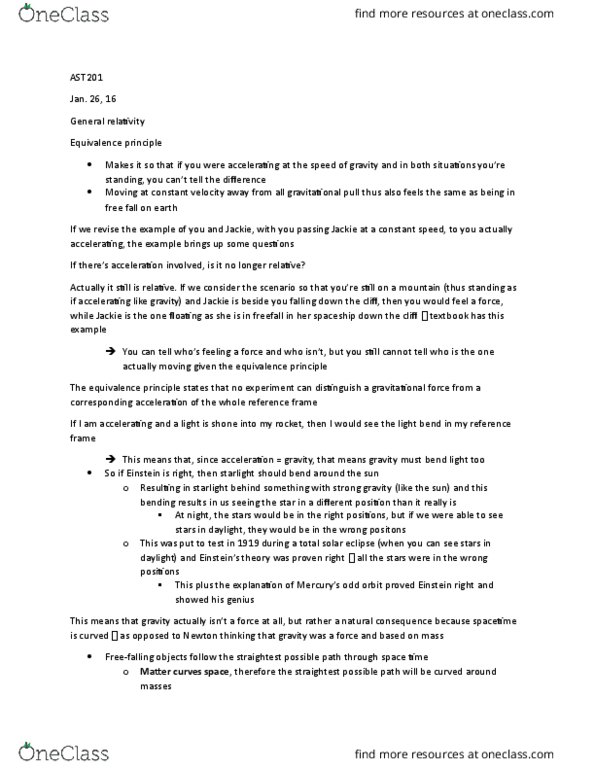 AST201H1 Lecture Notes - Lecture 5: Equivalence Principle, Strong Gravity, Escape Velocity thumbnail