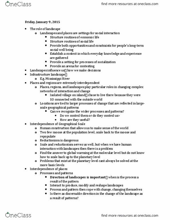 GEOG 210 Lecture Notes - Lecture 2: Landscape Connectivity, Reductionism, Land Cover thumbnail